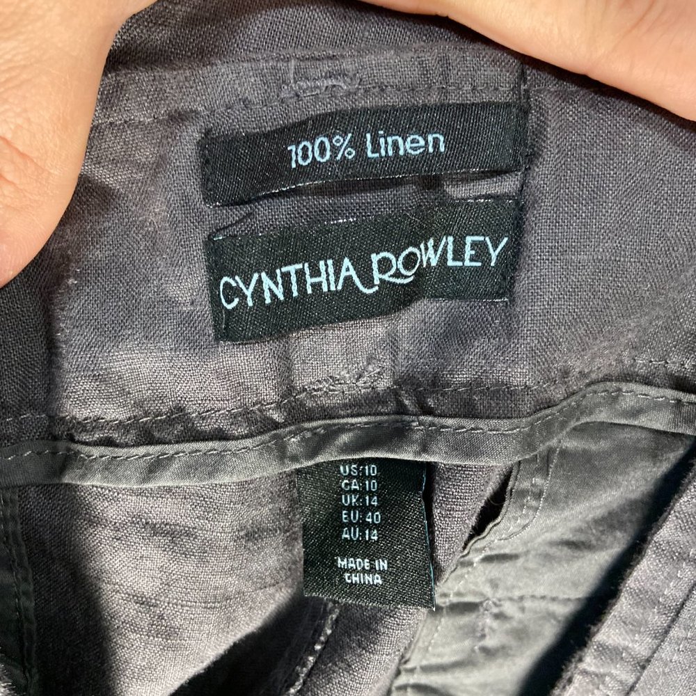 Cynthia Rowley 100% Linen Grey High Waist Pants Belted Size 10 - Picture 7 of 8